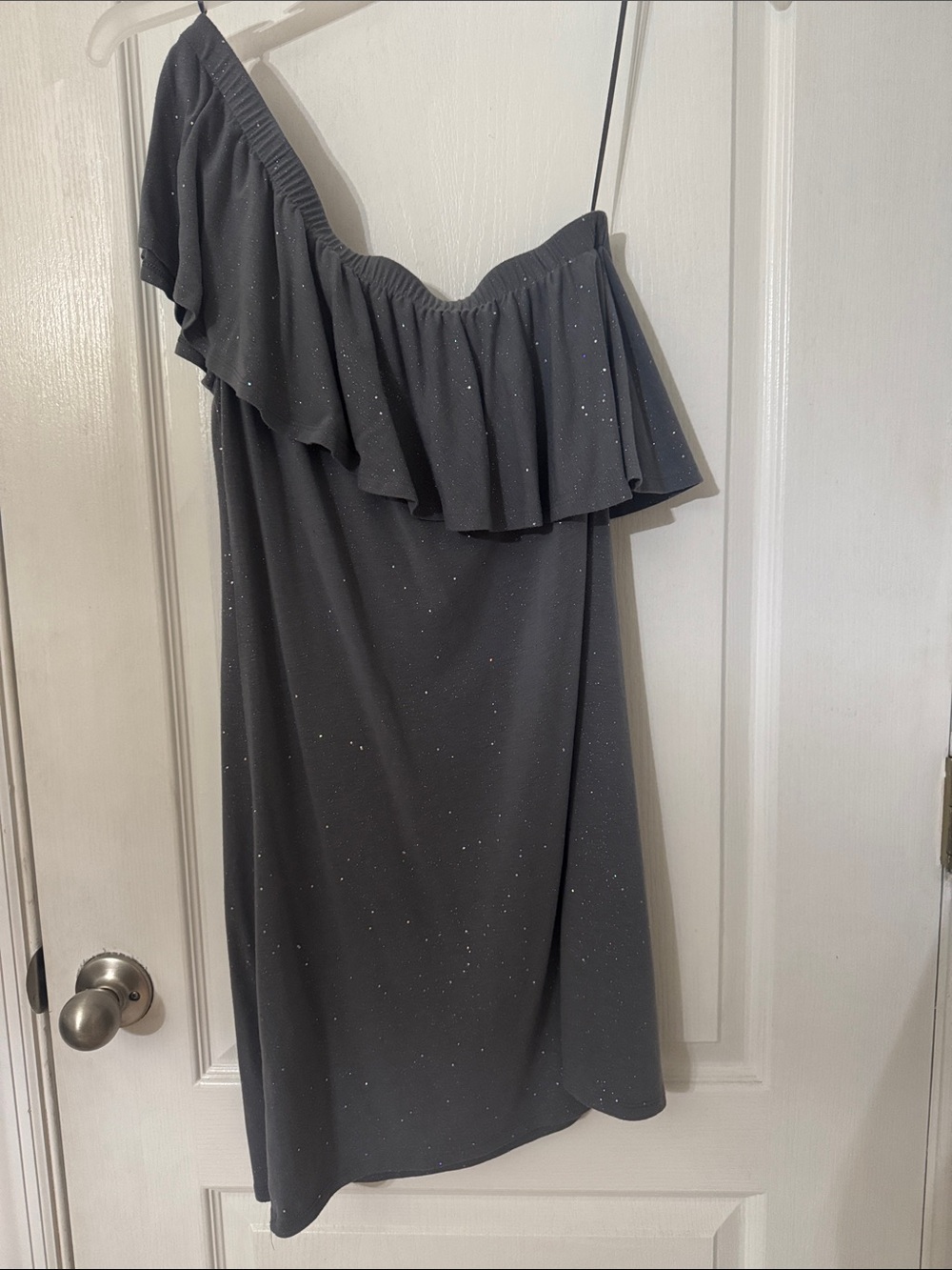 Juicy Couture Charcoal One-Shoulder Ruffle Dress with Sparkle